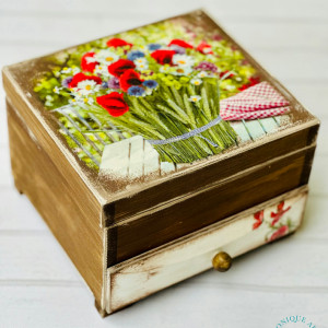 Toaletka z lusterkiem, naturalne drewno, polne kwiaty, prezent