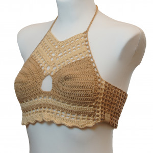 Top / bralet na szydełku na lato z bawelny rozmiar M beże
