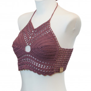 Top / bralet na szydełku na lato z bawelny rozmiar M brudny fiolet