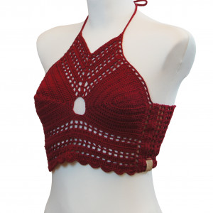 Top / bralet na szydełku na lato z bawelny rozmiar M/L bordo
