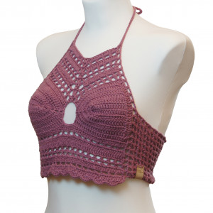 Top / bralet na szydełku na lato z bawelny rozmiar M/L brudny róż