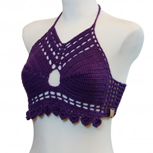 Top / bralet na szydełku na lato z bawelny rozmiar M/L fiolet
