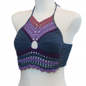 Top / bralet na szydełku na lato z bawelny rozmiar M nieb-rozowy