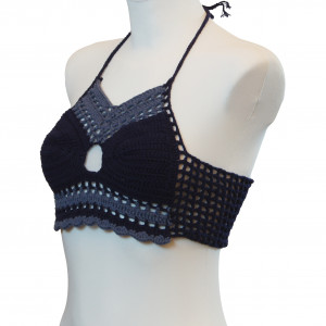 Top / bralet na szydełku na lato z bawelny rozmiar S granatowy