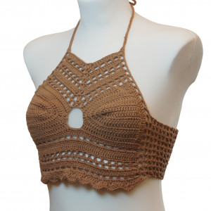 Top / bralet na szydełku na lato z bawelny rozmiar S jasny brąz