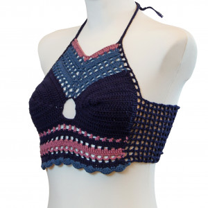 Top / bralet na szydełku na lato z bawelny rozmiar S/M granat,niebiesk