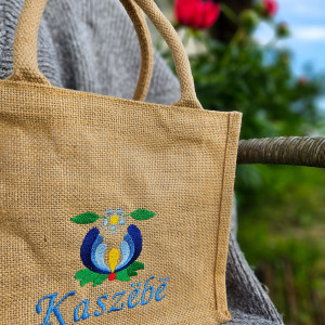 Torba jutowa mini z haftem kaszubskim folk