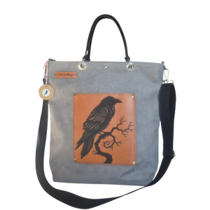 Torba na ramię  shopper z krukiem grawerowanym