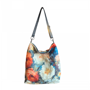 Torba na ramię worek w kwiaty boho hippie welur