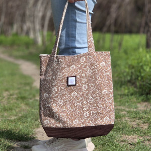 Torba shopper brązowa w kwiaty