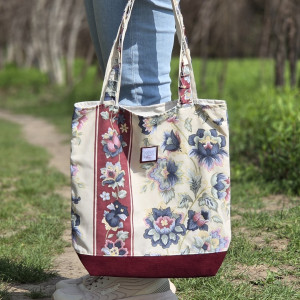 Torba shopper kwiatowa bordo