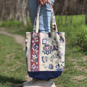 Torba shopper kwiatowa granat