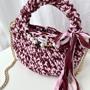 Torebka Cherry z naturalnymi kamieniami i kokardką