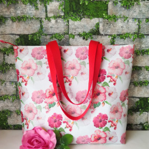 Torebka damska duża shopper bag  czerwone kwiaty