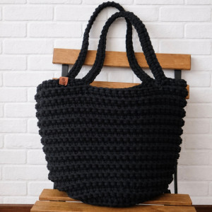 Torebka damska,na ramię, koszyk z sznurka,czarna.