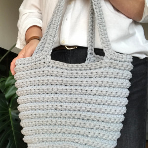 Torebka damska,na ramię, koszyk z sznurka,jasnoszara