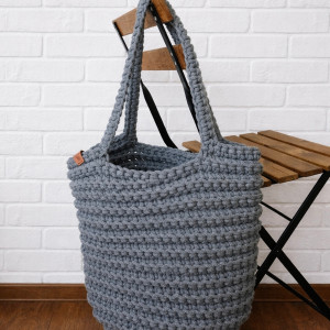 Torebka damska,na ramię, koszyk z sznurka,szara.