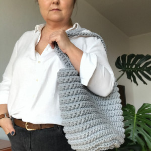 Torebka damska,na ramię, koszyk z sznurka,szara...