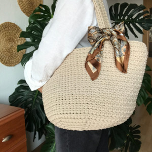 Torebka damska,na ramię, koszyk ze sznurka z apaszką.