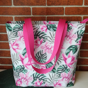 Torebka damska  shopper bag na ramię różowe kwiaty