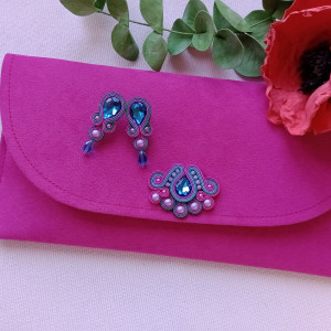 Torebka i kolczyki soutache różowa turkusowa fiolet