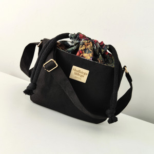 Torebka SOFIA Vintage Forest-mała czarna torebka z kominem z nubuku