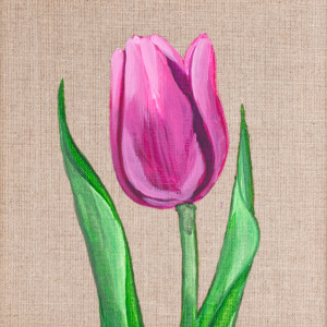 Tulipan malowany na płótnie + drewniana rama