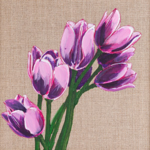 Tulipany malowane farbami akrylowymi na płótnie