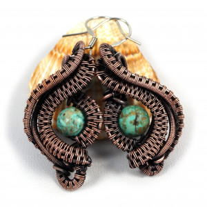 Turkus, miedziane kolczyki z turkusem