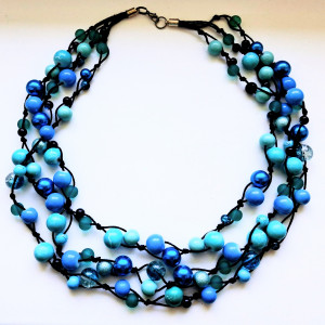 Turkusowe -  Naszyjnik ze sznurka i szkła