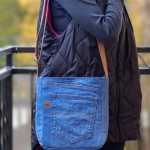 upcyklingowa jeansowa mini torebka damska