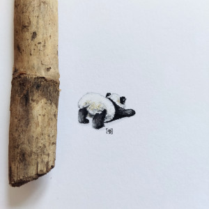 Uroczą panda, oryginalna akwarela ręcznie malowana