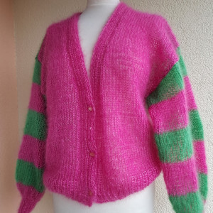 Uroczy sweterek z moheru i jedwabiu.Handmade.