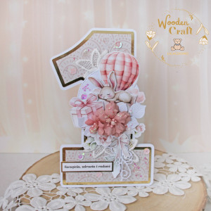 Urodzinowa kartka cyferka, prezent na roczek "Baby Bunny" GOTOWA