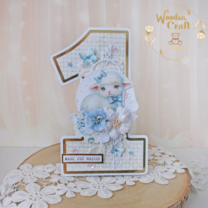 Urodzinowa kartka cyferka, prezent na roczek "Baby Lamb" GOTOWA