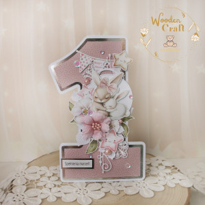 Urodzinowa kartka cyferka, prezent na roczek "OhBabyRose" GOTOWA