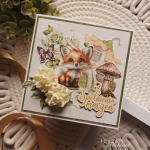 Urodziny dziecka, kartka urodzinowa w pudełku, lisek d16