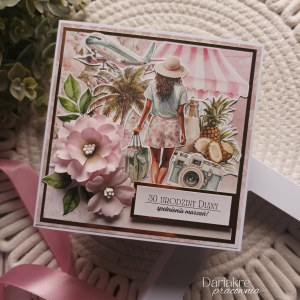 Urodziny, kartka urodzinowa różowa, podróże, personalizowana u155