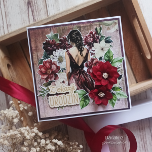 Urodziny, kartka w pudełku dla kobiety urodzinowa, bordo