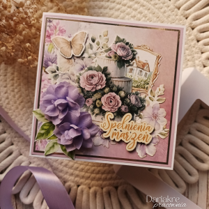 Urodziny, kartka w pudełku fioletowa, spełnienia marzeń, u73