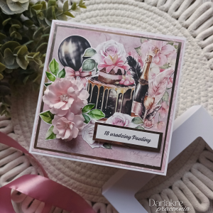 Urodziny, kartka w pudełku personalizowana, różowa, tort, u81