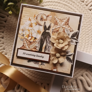 Urodziny kobiety, kartka w pudełku, czerń, złoto i biel, u145