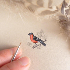 Vintage ptak, Gil, miniatura ręcznie malowana