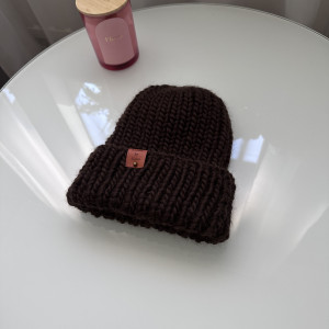 Wełniana czapka oversize 100% wełna-Czekoladowy brąz