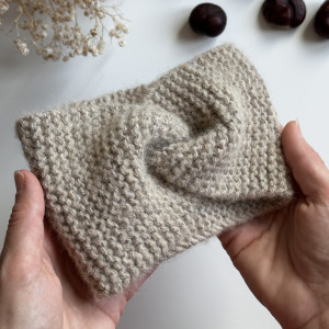 Wełniana opaska twist na głowę 100% alpaka - beżowa