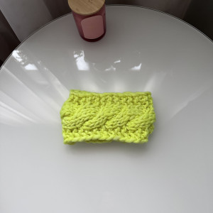 Wełniana opaska z warkoczem 100% Merino-Żółta Neonowa
