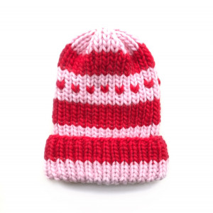 Wełniana walentynkowa czapka serca wełna handmade