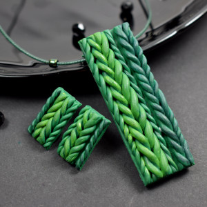 Wełniane sploty - komplet biżuterii zieleń