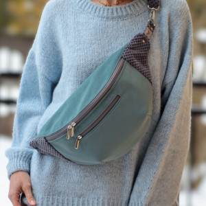 welurowa damska nerka XXL - szałwia z szarym