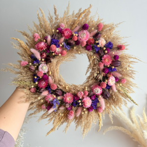 Wianek boho z suszonych kwiatów, Wianek na drzwi suszone trawy